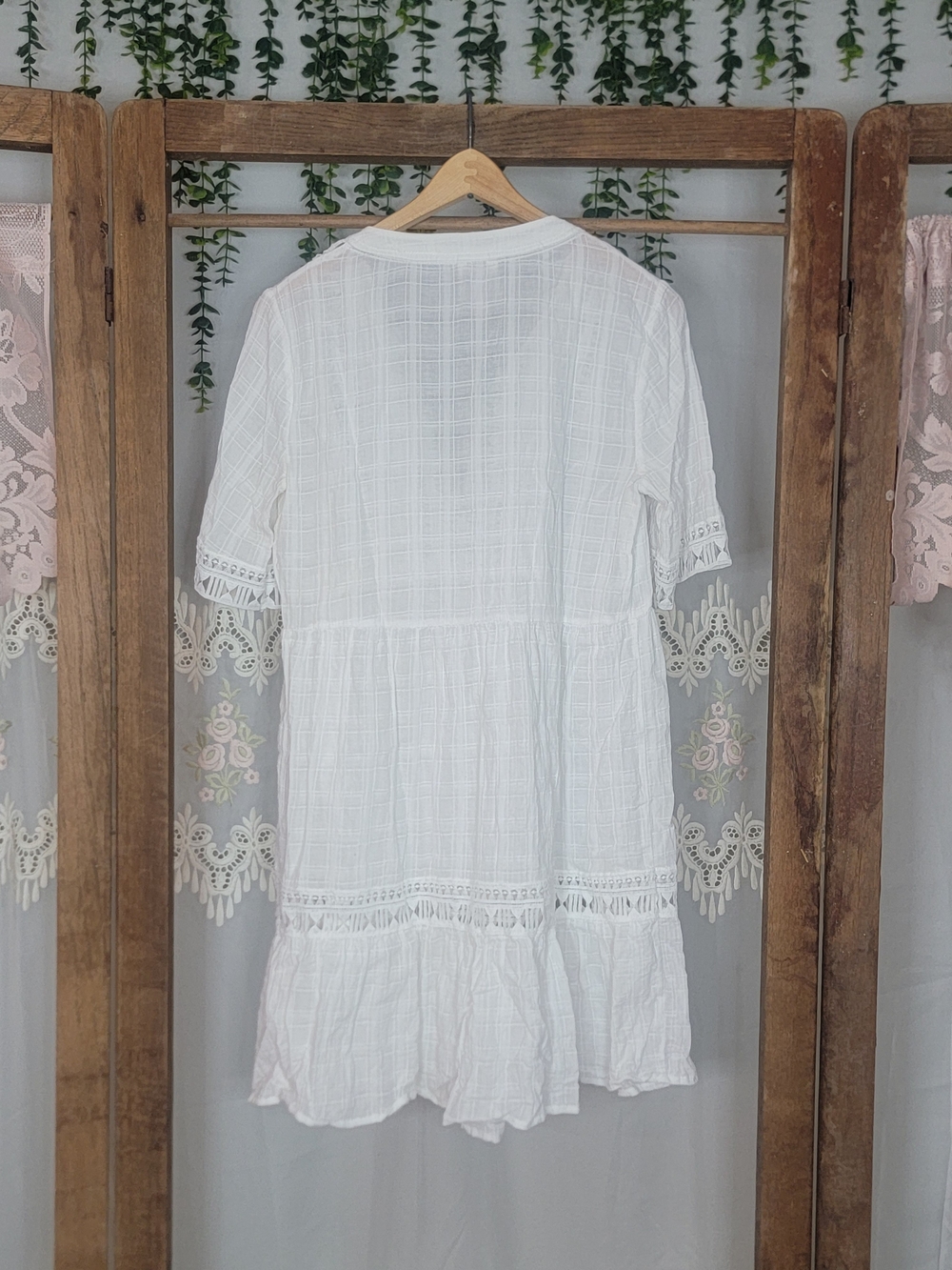 Knox Rose White Boho Embroidered Gauze Tunic Top Tassel Medium - Picture 5 of 9